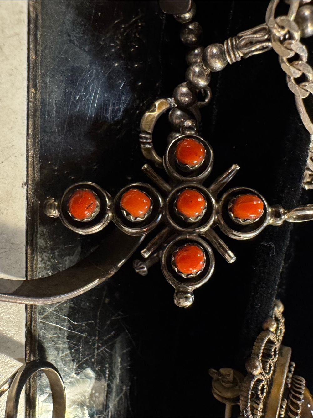REVERSIBLE sterling turquoise & coral cross pendant
